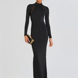 Retrofete Black Ribbed Mock Neck Bodycon Maxi Dress